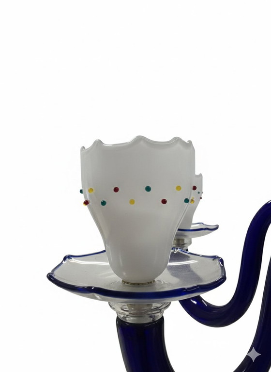 Image 1 of Lampadario de Majo Murano - Vetro Blu Cobalto e Lattimo - Firmato a Punta