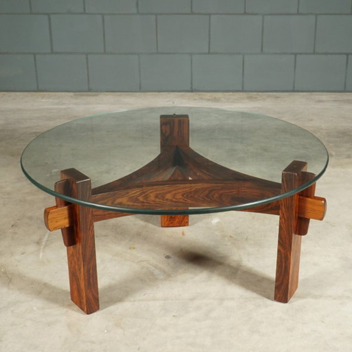 Table basse brutaliste vintage – palissandre – années 1970