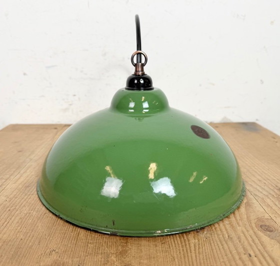Image 1 of Industrial Green Enamel Factory Pendant Lamp, 1960s