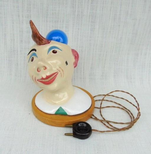 Vintage 1950s Ceramic Clown Head Table Lamp | Mid-Century Modern