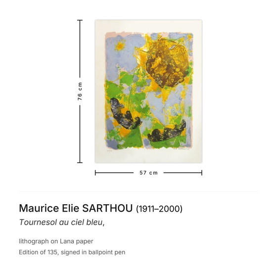 Image 1 of Litografia firmata di Maurice Elie SARTHOU, Girasole in un cielo blu.