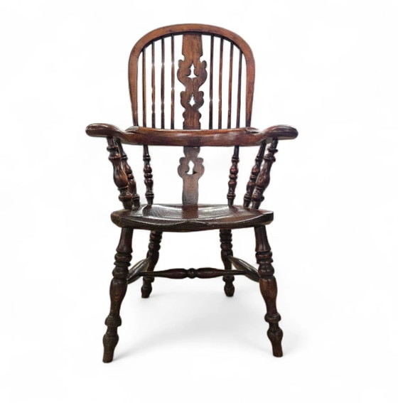 Antique 19th Century Wide Arm Arch Back Ash & Elm Rustic Farmhouse Yorkshire Windsor Chair (photo 2 of 8)