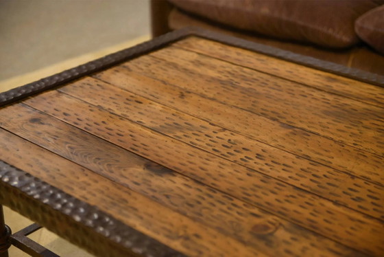 Brutalist coffee table made of wood and wrought iron from the 1960s., Brown (photo 4 of 13)