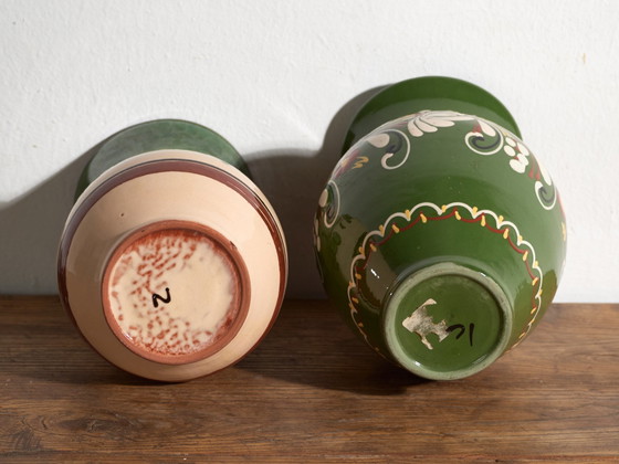 Pair of Vintage Glazed Ceramic Vases, Central Europe, circa 1950 #2, Red (photo 9 of 11)