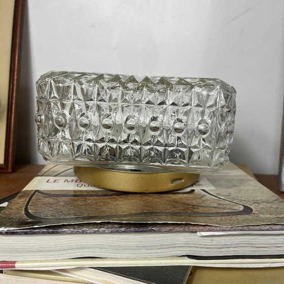 Vintage 1970-1980 small square transparent glass wall/ceiling light, Metal (photo 5 of 9)