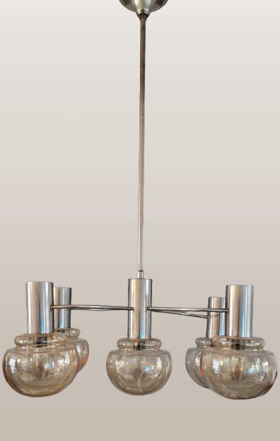Vintage-Pendelleuchte von Gaetano Sciolari aus der Raumfahrtära – hanglampen, Glass, Metal