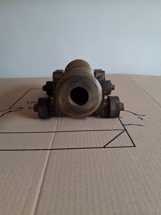 Image 1 of Large bronze and wood cannon, 33 cm long