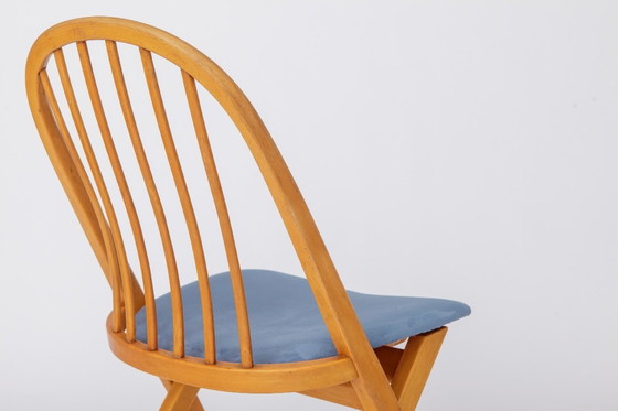 Image 1 of Desk Chair 1960s Germany, Vintage Beech Wood Office Chair, Restored Light Blue Upholstery, Mid Century