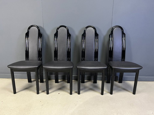 Postmodern lacquered wood italian dining chairs, 1980s