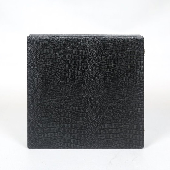 Image 1 of Victoriaanse Sterling dameskaptafelset in antracietkleurige imitatiekrokodillenleer