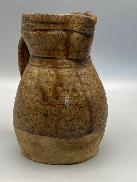 Antique glazed terracotta pitcher, speckled ocher brown, French country pottery, late 19th century – Crockery (photo 2 of 5)