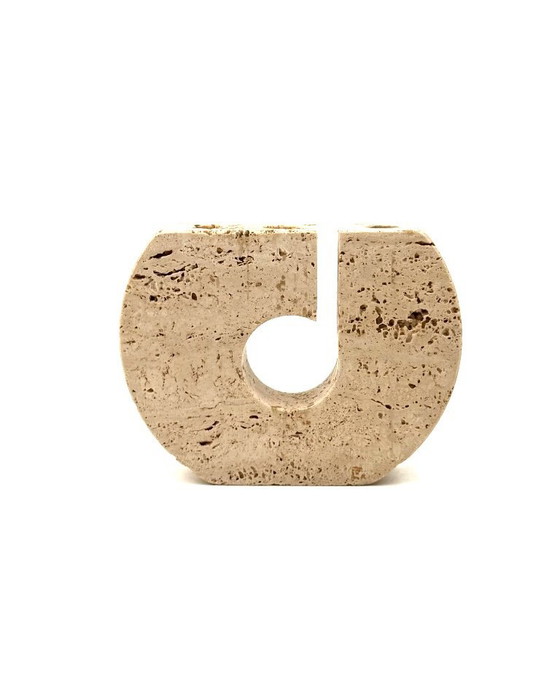 Image 1 of Enzo Mari, brutalistische travertijnen kandelaar, Fratelli Mannelli Italië 1970