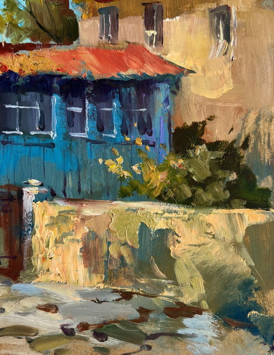 Image 1 of Original Oil Painting Summer Street Landscape Warm wind on the streets