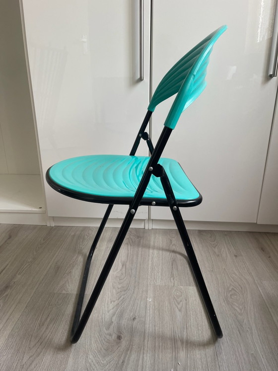 Vintage Italian Folding Chair Studio G.P., 80s Pop Art, Plastic, Metal, Turquoise (photo 2 of 7)