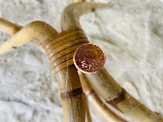 Image 1 of Tavolino vintage in rattan e bambù con piano in vetro, anni '60