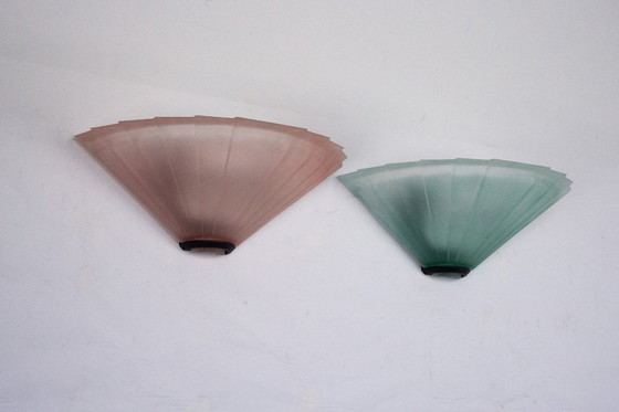 Image 1 of Pair of De Majo sconces in thick pink and green murano glass. Italy 1980s