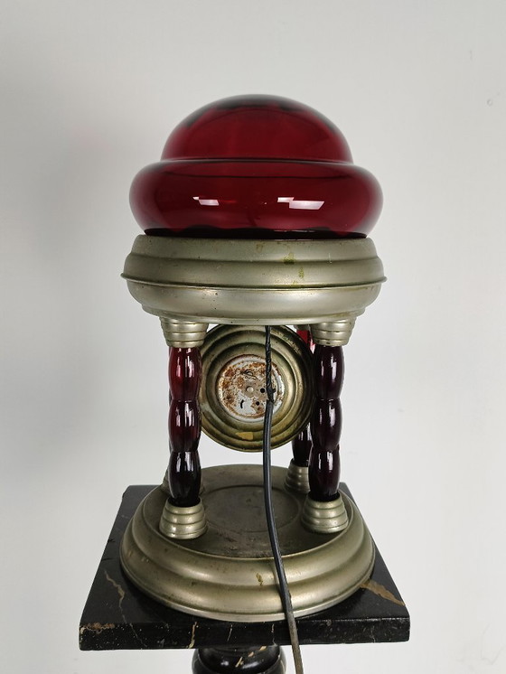 Image 1 of Unique Vintage Tin Lamp with Clock Mechanism from Italy