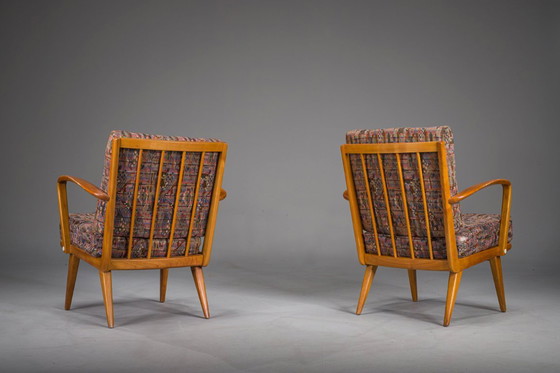 Image 1 of Poltrone vintage in ciliegio e lana di Knoll Antimott, anni '50-'60, set di 2