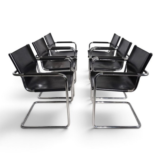 Matteo Grassi Set of 6 Visitor Chairs, Leather/Chrome Dining Chairs, 1970 (photo 9 of 20)