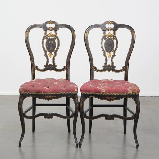 2 x Ancienne chaise française Napoléon 3 incrustée de nacre