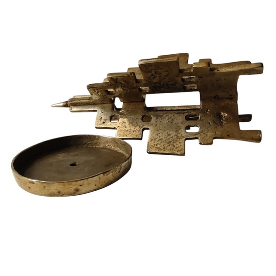 Vintage Brutalist Brass Pricket Candlestick - Mid-Century Modern Geometric Candle Holder (22 cm), Gold (photo 8 of 15)