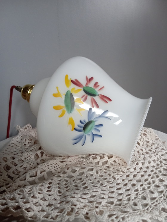 Image 1 of White Opaline Hanging lamp Floral design, 60'S