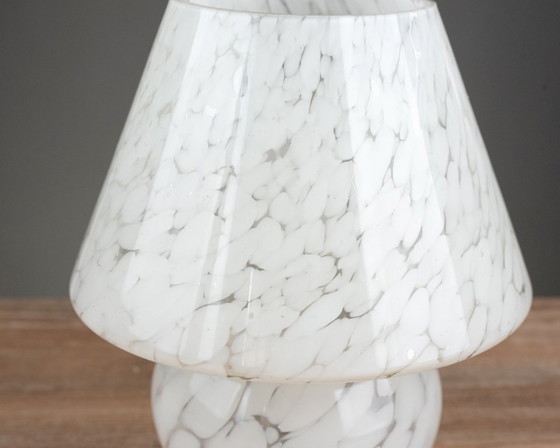 Image 1 of Small Mushroom Table Lamp, Marbled Glass, Mid-Century 1970s, White