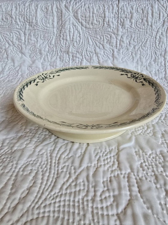 Plat Ovale Ancien Longchamp Modèle Bulle – Faïence Décor Guirlande Verte – Art de la table, Ceramic (photo 5 of 5)