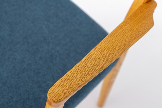Image 1 of Vintage German Armchair 1960s, Mid Century Beechwood Chair with Blue Upholstery, Scandinavian Style Dining Chair, Single Chair