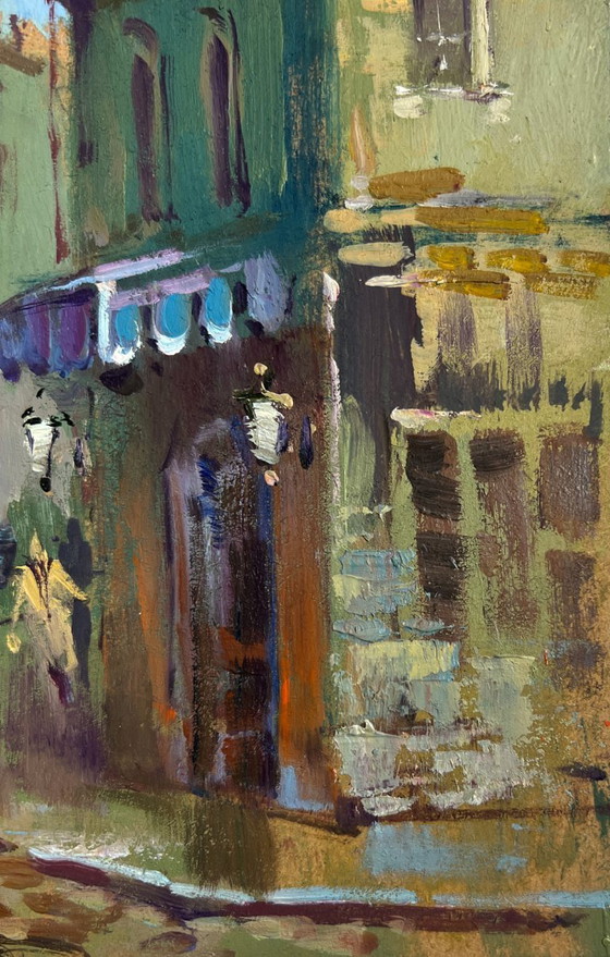 Image 1 of Original Oil Painting Old City Landscape Shadows of Old Venice