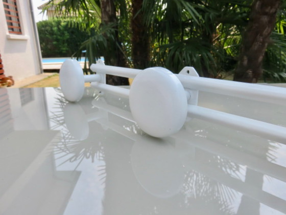 Image 1 of Wall-mounted coat rack with 3 hooks in white lacquered metal, 80s'.