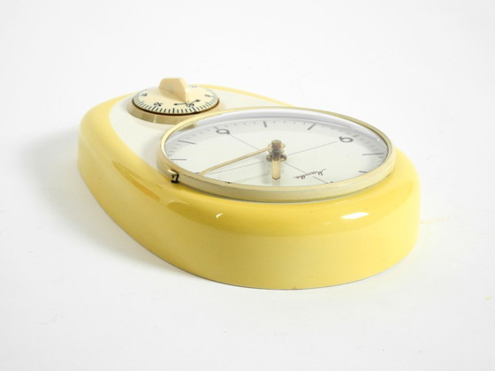 Image 1 of Beautiful battery-operated Mid-Century Modern wall clock by Mauthe with a glazed ceramic case