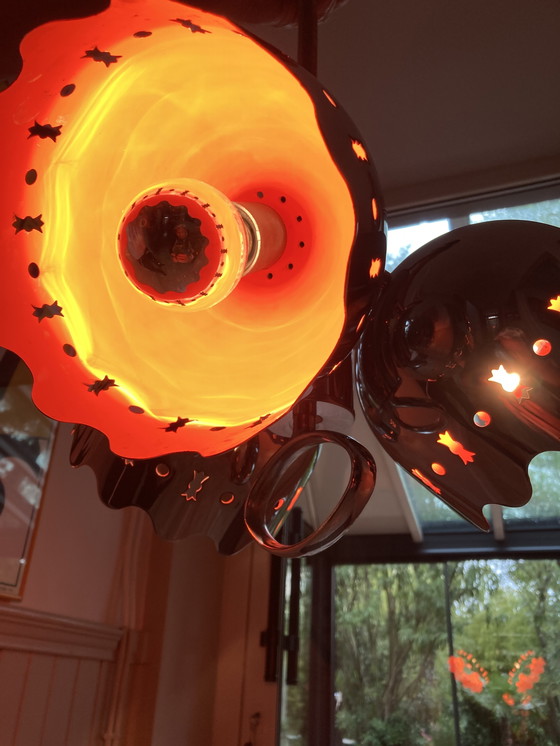 Image 1 of Chrome-plated Metal Hanging Lamp, Italian Work, 70s, Flower Shape, Interior, Orange, Attributed to Goffredo Reggiani