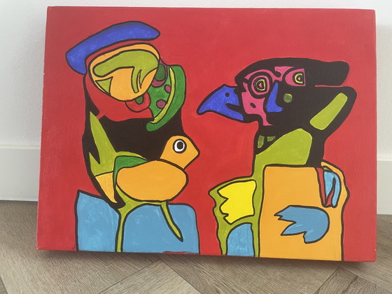 Image 1 of Abstract colorful acrylic painting on canvas | COBRA style | 40 x 30 cm