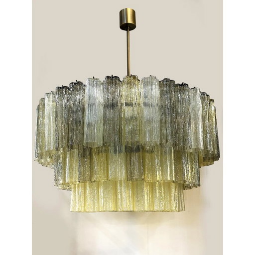 Italian Mid-Century Modern “Tronchi” Murano Glass Chandelier in Amber and Fumè by Simoeng