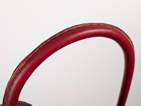 Jacques Adnet Red Leather Floor Lamp, Mid-Century Modern, France, 1960s – Lighting, Metal (photo 6 of 13)