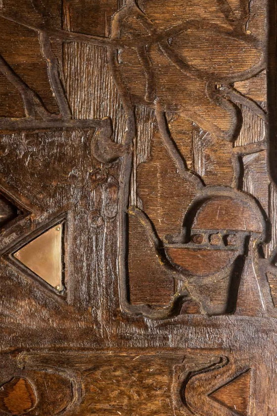 Image 1 of V. de Segonzac. Trittico modernista in legno intagliato. Contemporaneo.