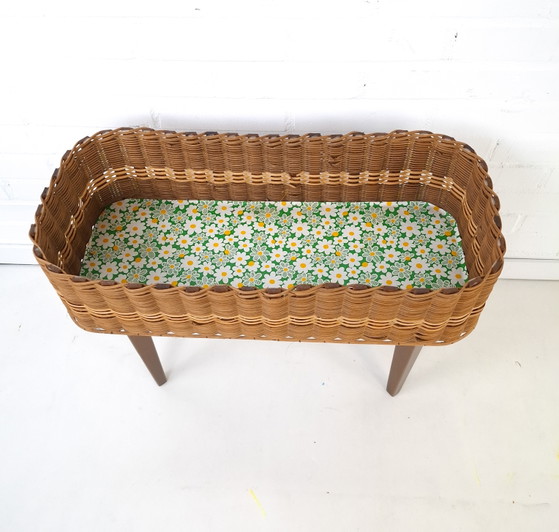 Image 1 of Jardinière vintage années 1960-70 en bois et rotin, design danois
