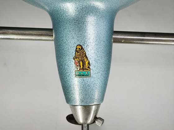 A.L.F. Firenze Italian Industrial Three-Light Chandelier, 1970s – Metal (photo 8 of 11)
