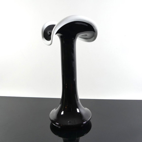 Image 1 of Vintage black and white glass vase HSG Tarnowiec, 1970s