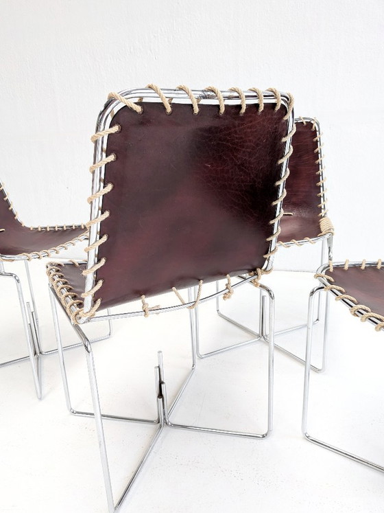 Set of 4 Italian Modern Leather Sling Back Chairs 1970s – Dining chairs (photo 8 of 8)