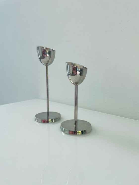 Image 1 of Set di 2 candelieri in acciaio, design moderno