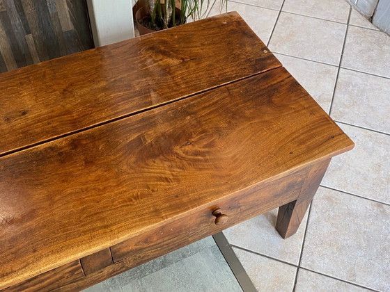 Image 1 of Rustic farmhouse coffee table in solid wood with 2 drawers, circa 1930