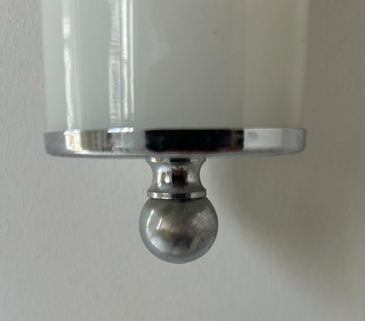Wall lamp in chrome-plated metal and opaline, France 1970