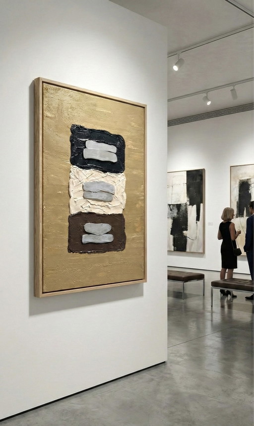 Abstract "Textured Art" Painting - Original Silver & Black Artwork - Modern Japanese Style