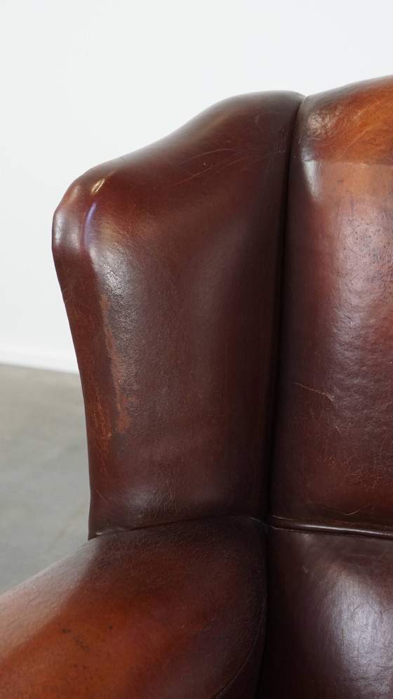 Image 1 of Fauteuil à oreilles vintage en cuir de mouton