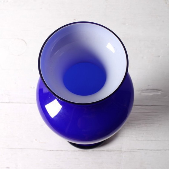 Image 1 of Vase vintage rare en verre de Murano bleu et blanc, milieu du XXe siècle / Italie / années 1970