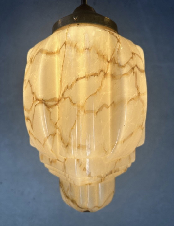 Grattacielo Art Déco - opalina marmorizzata, Lampade a sospensione, Vetro, Ottone, Marrone (foto 3 di 9)