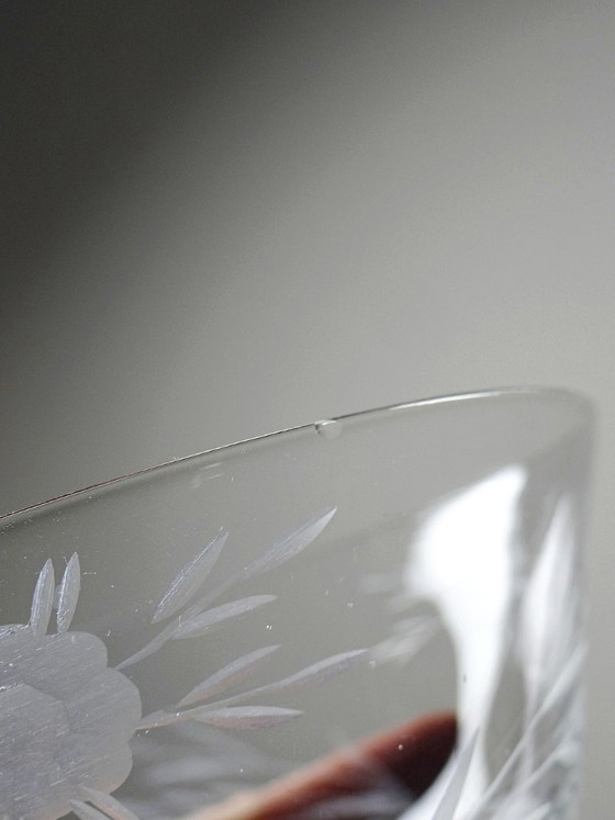 Image 1 of 8 Champagne coupes, wheel-engraved glass with vegetal decoration, Bohemia, early 20th century