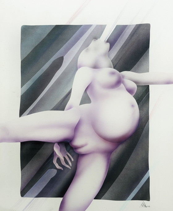 Image 1 of Yvon Adam, raro dipinto erotico del 1985 circa - incorniciato